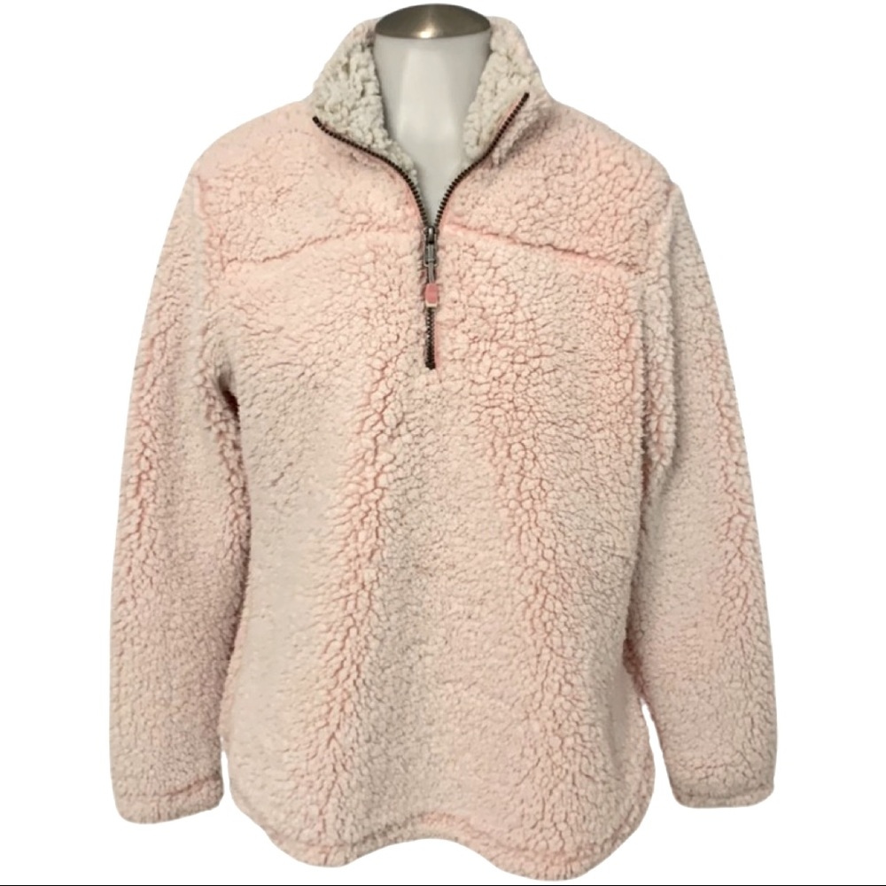 GREEN TEA 1/4 Zip Super Soft Sherpa-Style Light Pink Long Sleeve Pullover (M)